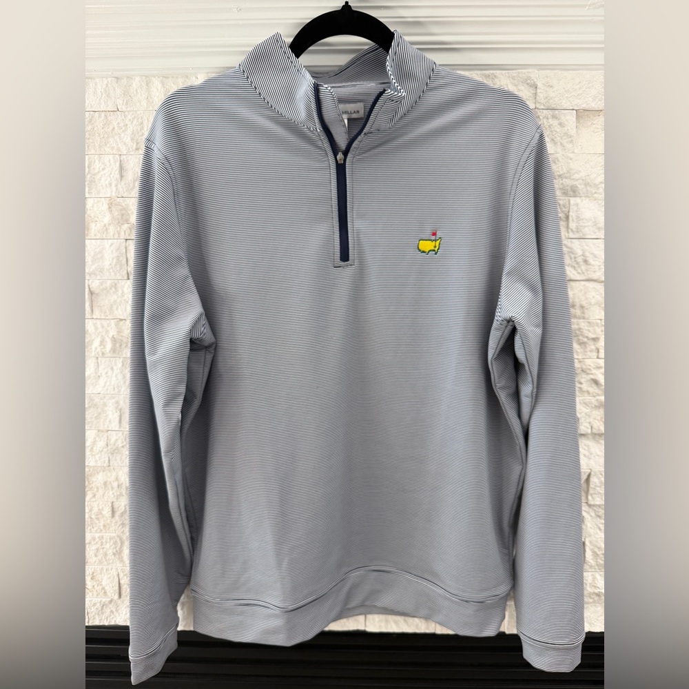 Peter Millar Masters Men’s Navy/White Striped Quarter Zip Golf Pullover